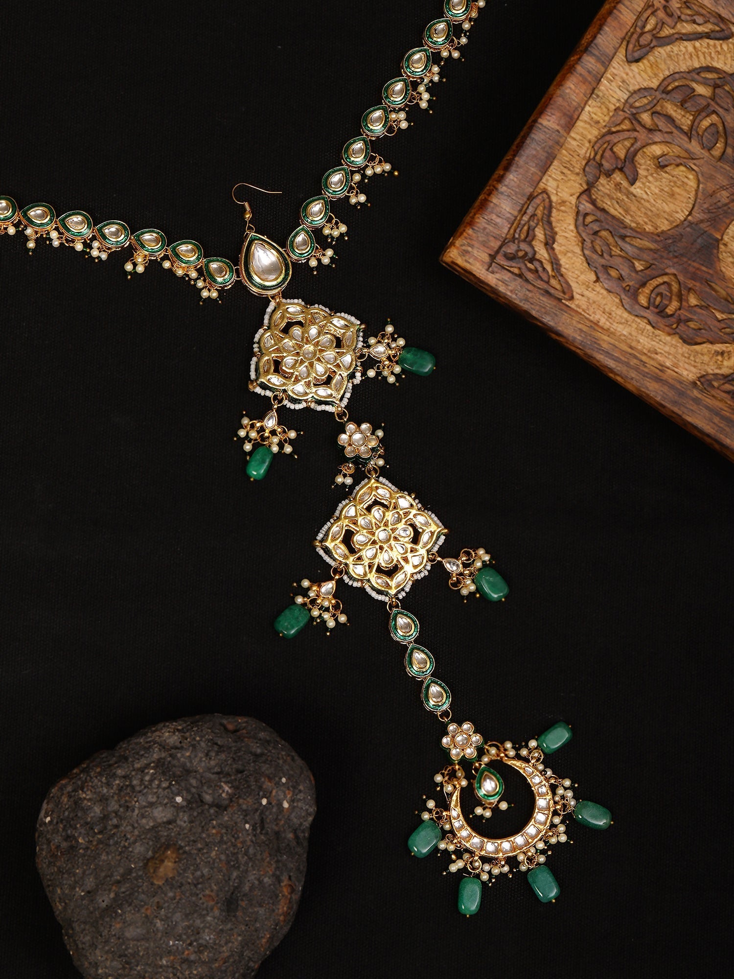 Kundan and Stone Hair Braid (Chotti) - Ruby Raang | Swadesiicart