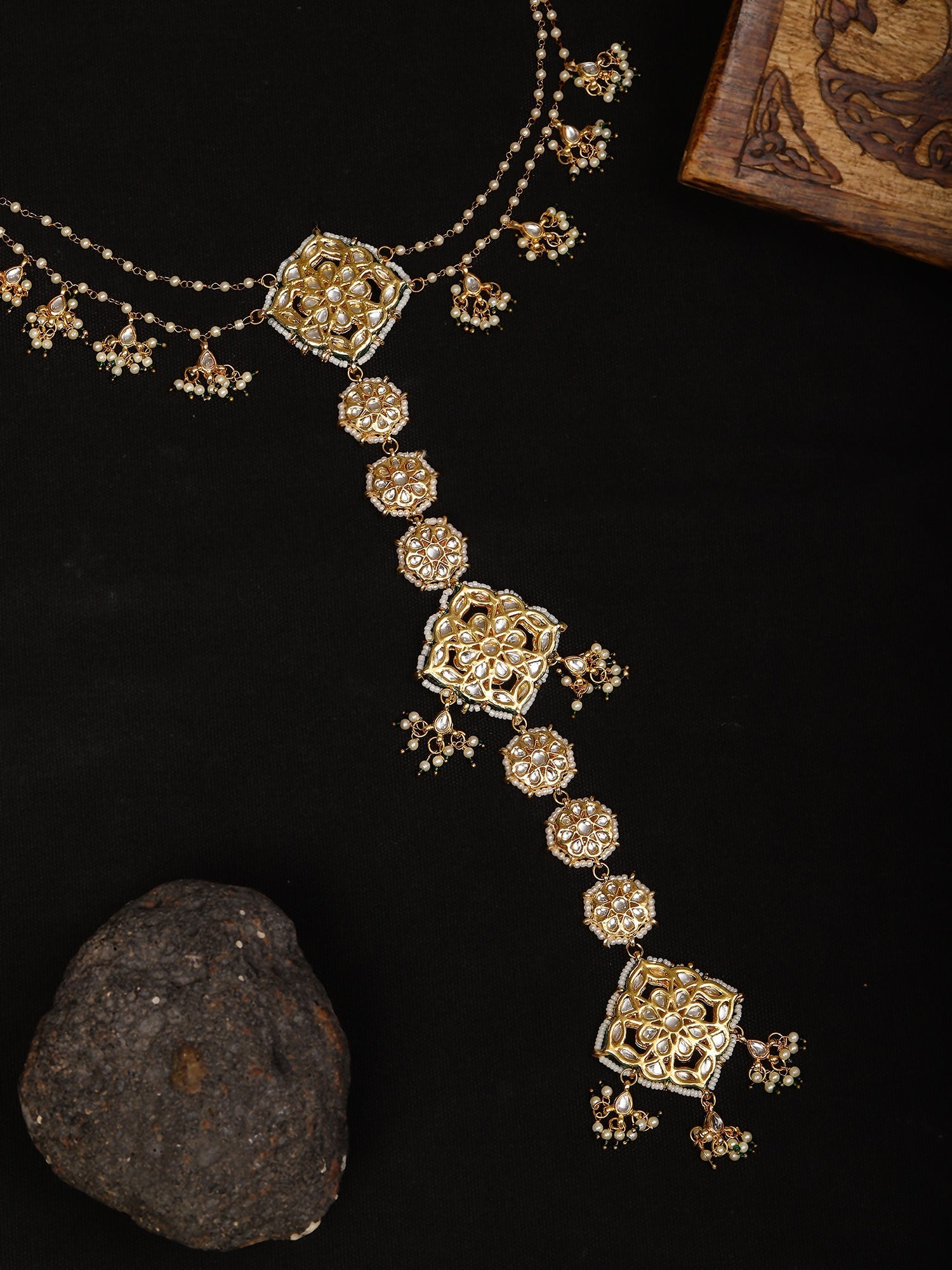 Kundan and Pearl Hair Braid (Chotti) - Ruby Raang | Swadesiicart