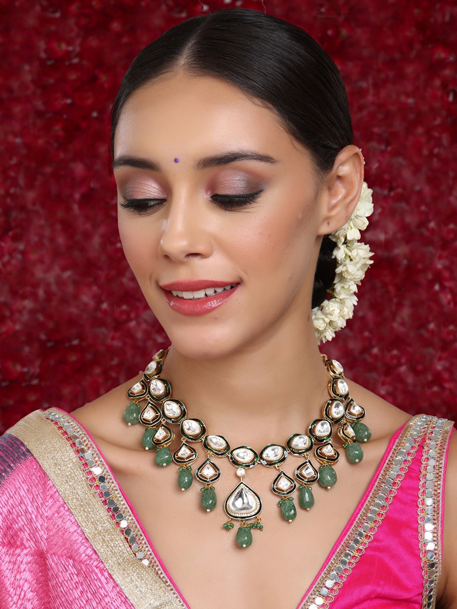 Kundan and Stone Meenakari Necklace - Ruby Raang | Swadesiicart