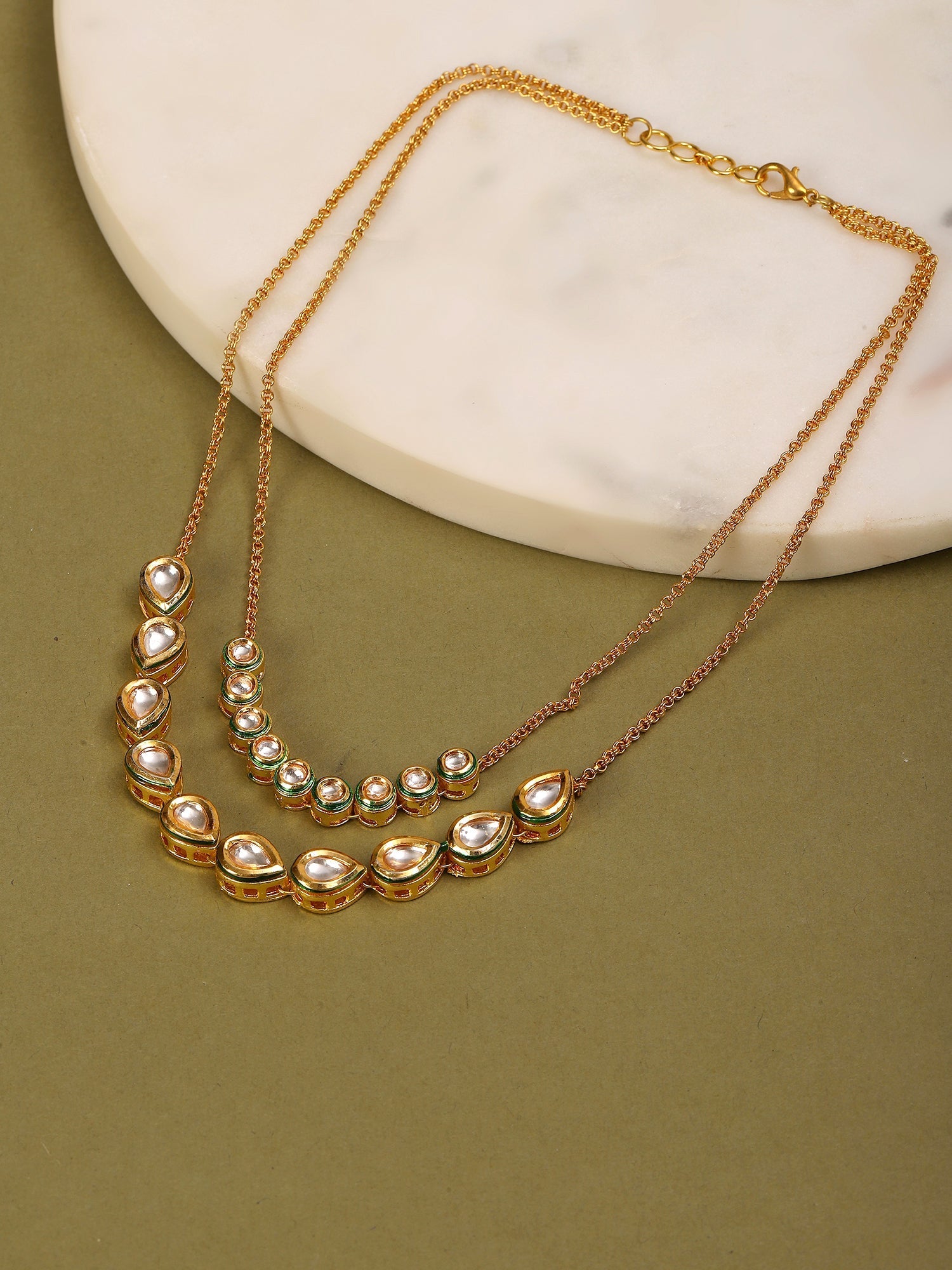 Double Layered Kundan Neckpiece - Ruby Raang | Swadesiicart