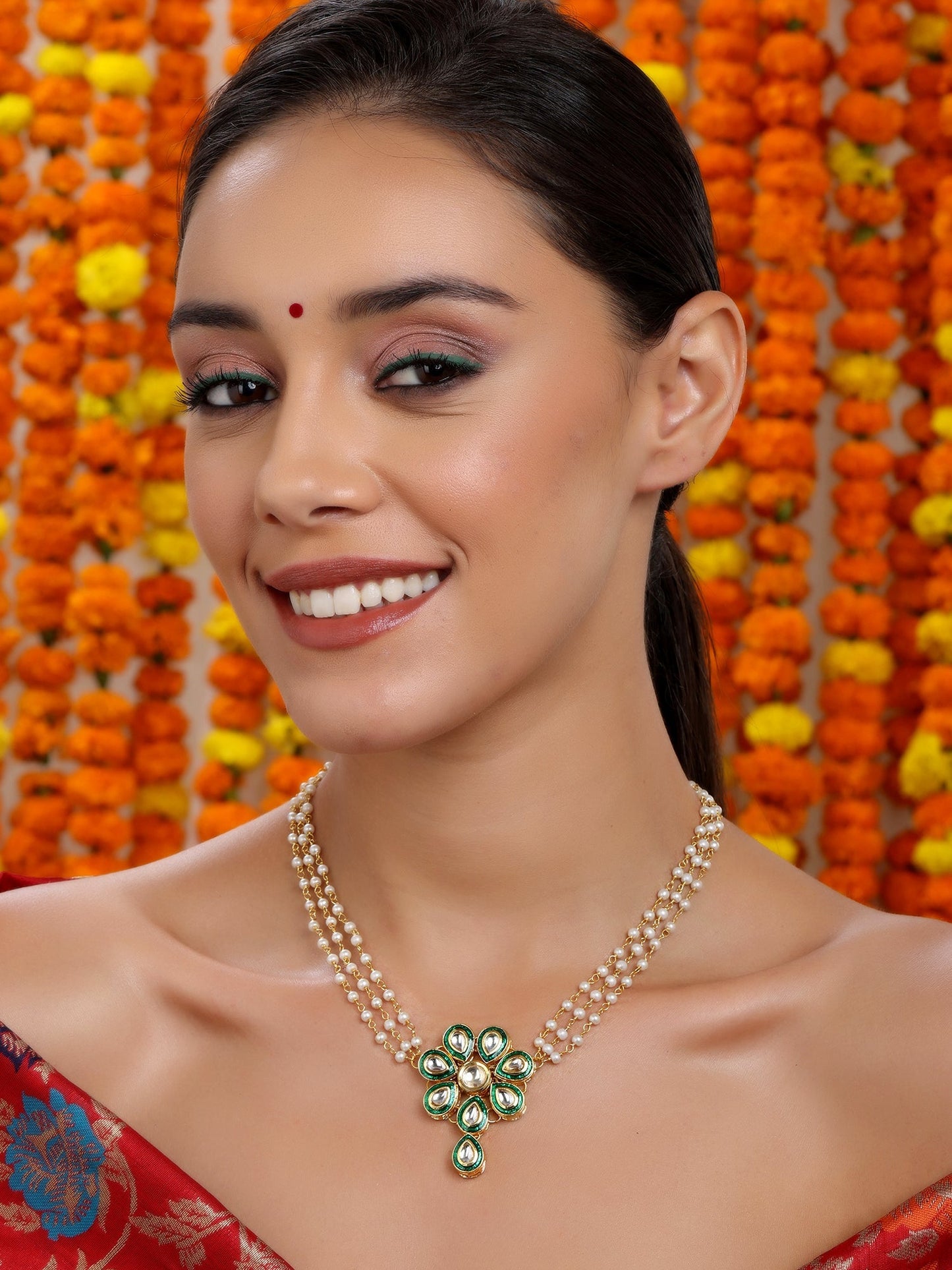 Meenakari Kundan Choker in Pearl Strings - Ruby Raang | Swadesiicart
