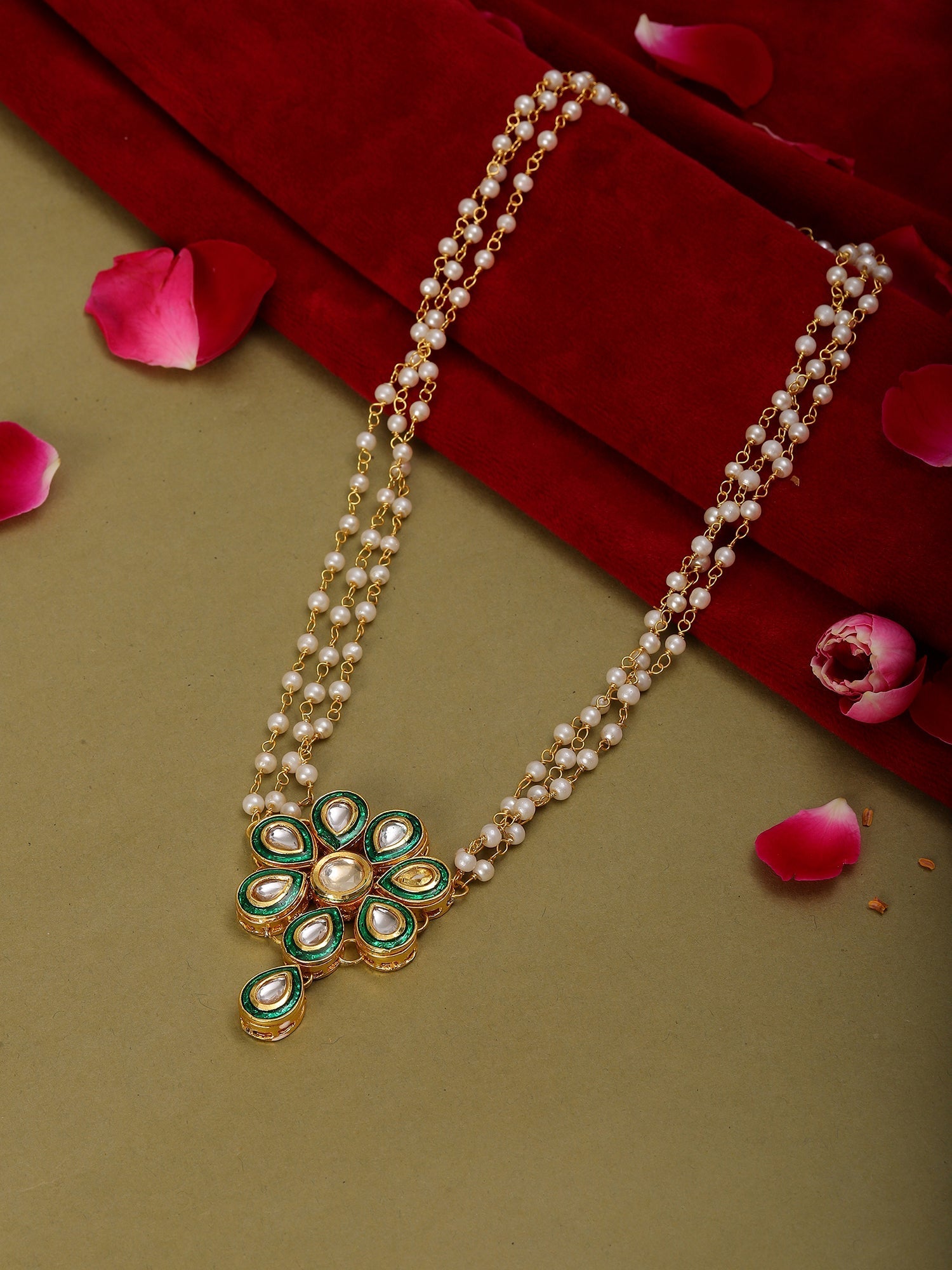 Meenakari Kundan Choker in Pearl Strings - Ruby Raang | Swadesiicart