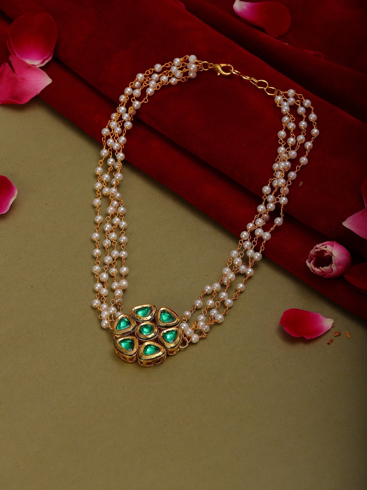 Meenakari Kundan Choker in Pearl Strings - Ruby Raang | Swadesiicart