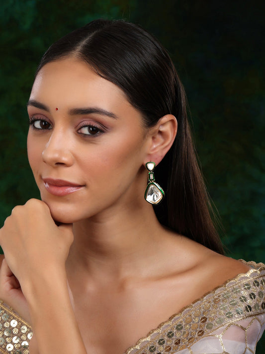 Kundan and Meenakari Earrings - Ruby Raang - Swadesiicart