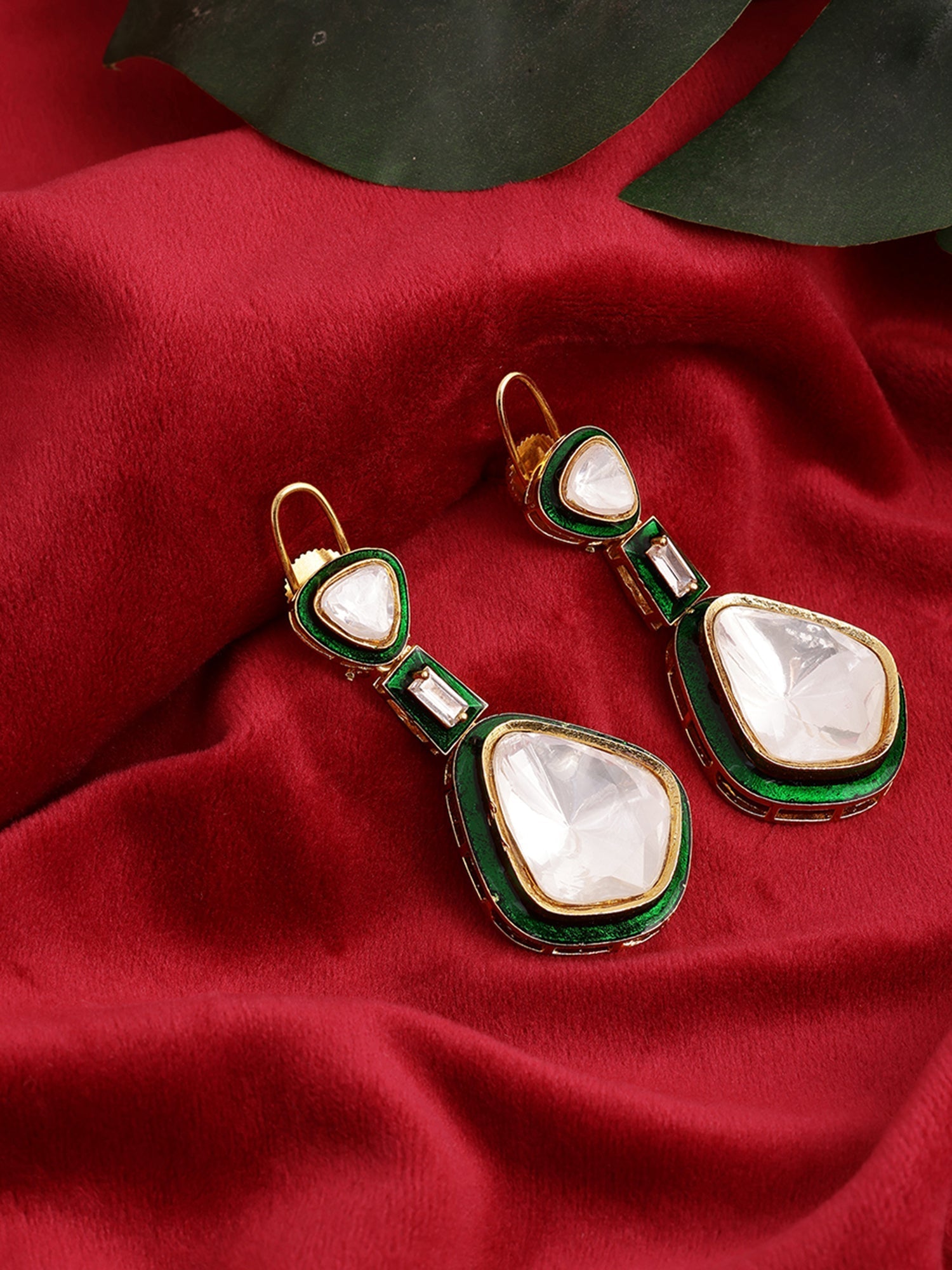Kundan and Meenakari Earrings - Ruby Raang - Swadesiicart