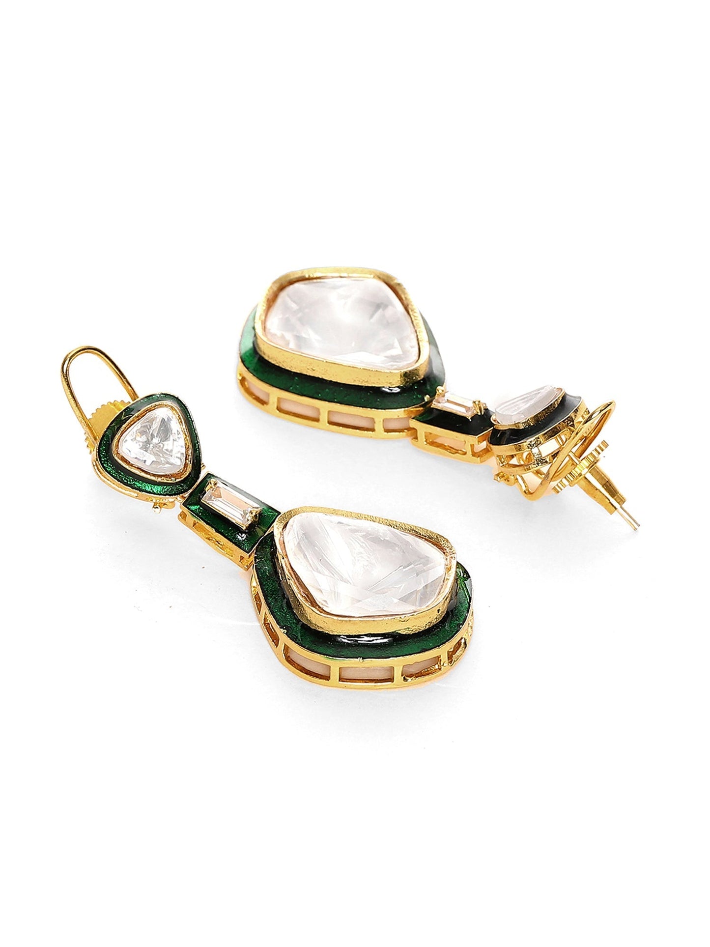 Kundan and Meenakari Earrings - Ruby Raang - Swadesiicart