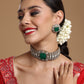 Emerald Stone with Diamonds and Mossainite Choker and Studs - Ruby Raang - Swadesiicart