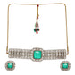 Emerald Stone with Diamonds and Mossainite Choker and Studs - Ruby Raang - Swadesiicart
