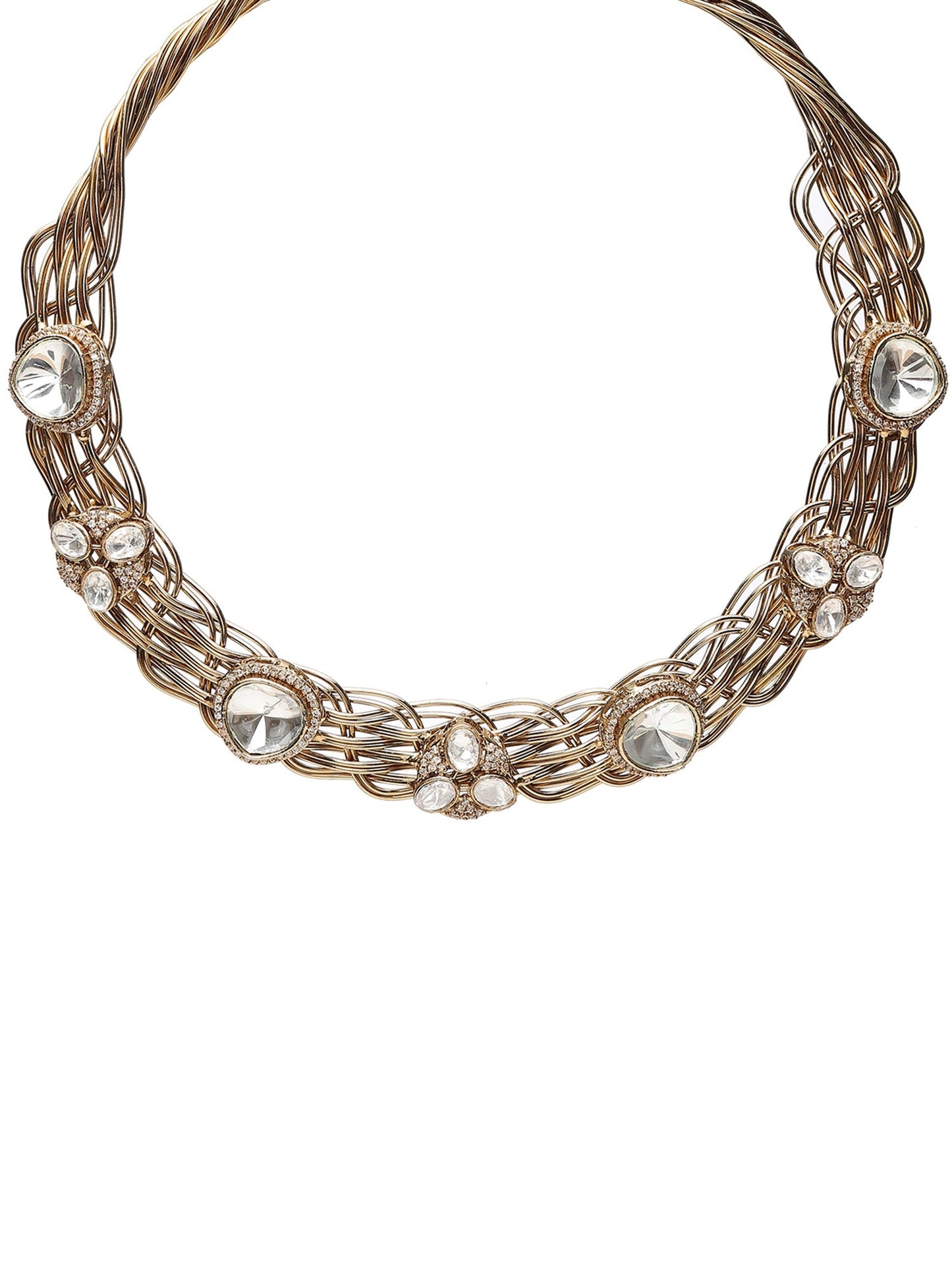 Golden Kundan & Mossainite Hasli Choker with Studs - Ruby Raang - Swadesiicart