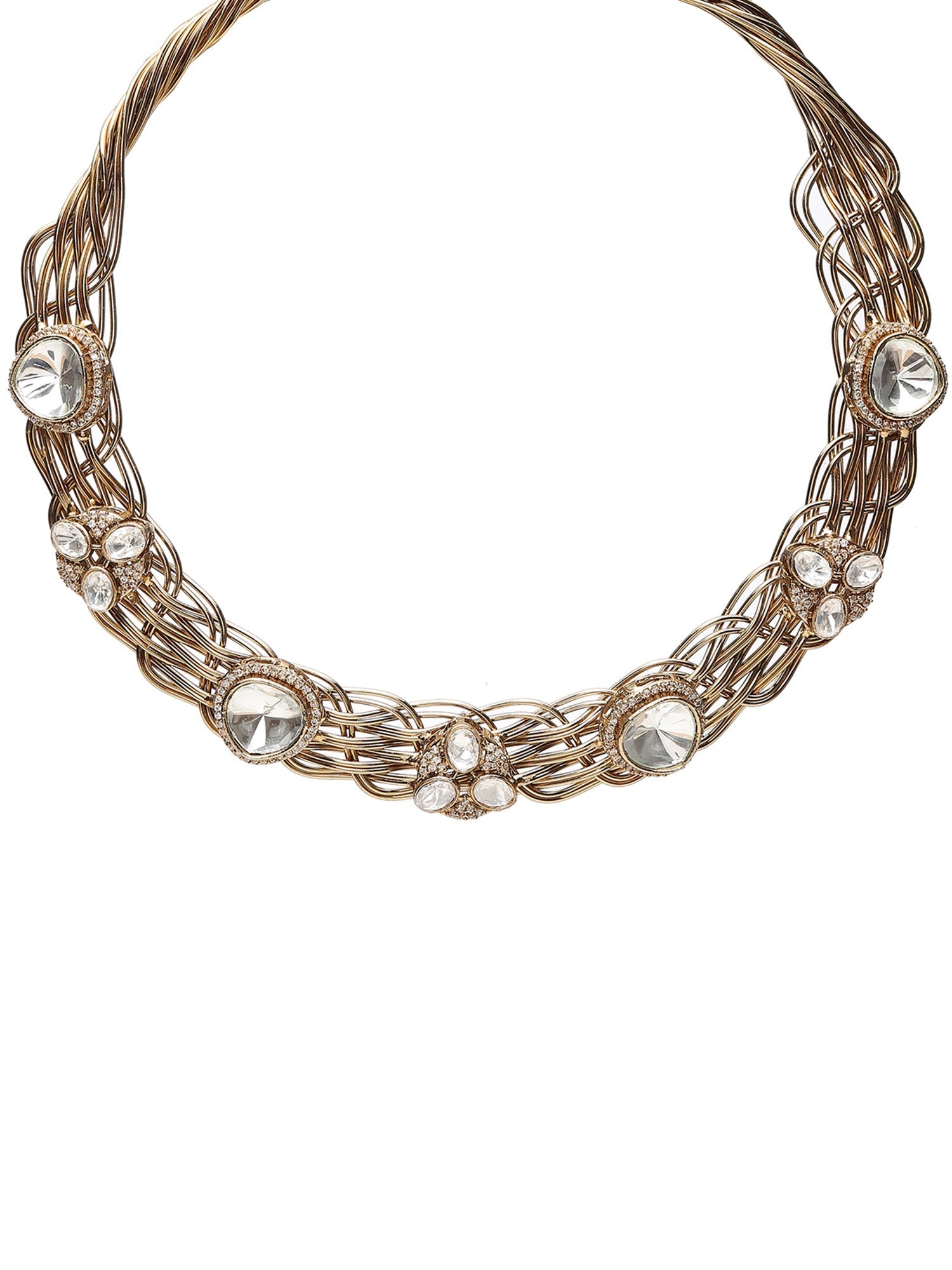 Golden Kundan & Mossainite Hasli Choker with Studs - Ruby Raang - Swadesiicart