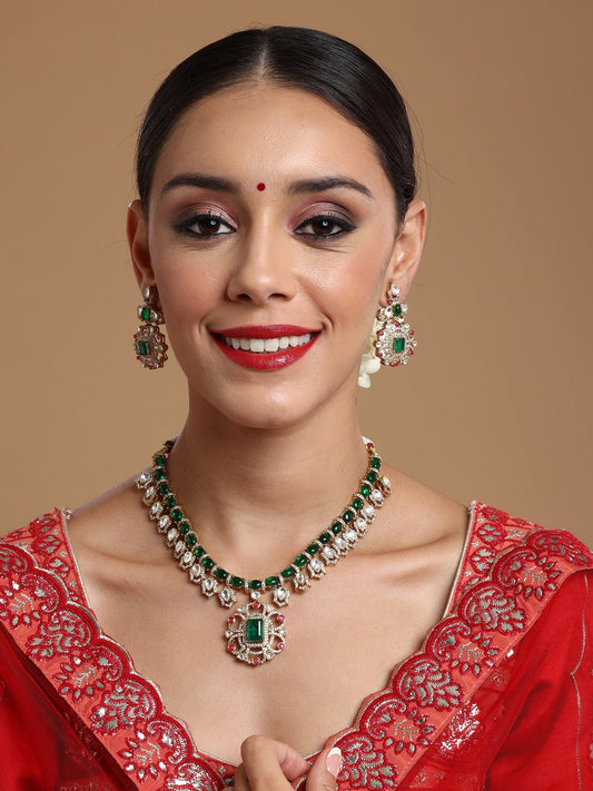 Multi Color Kundan and Stone Choker with Earrings - Ruby Raang - Swadesiicart
