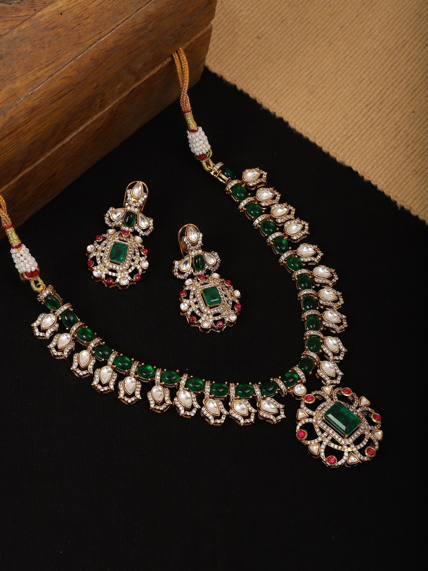 Multi Color Kundan and Stone Choker with Earrings - Ruby Raang - Swadesiicart