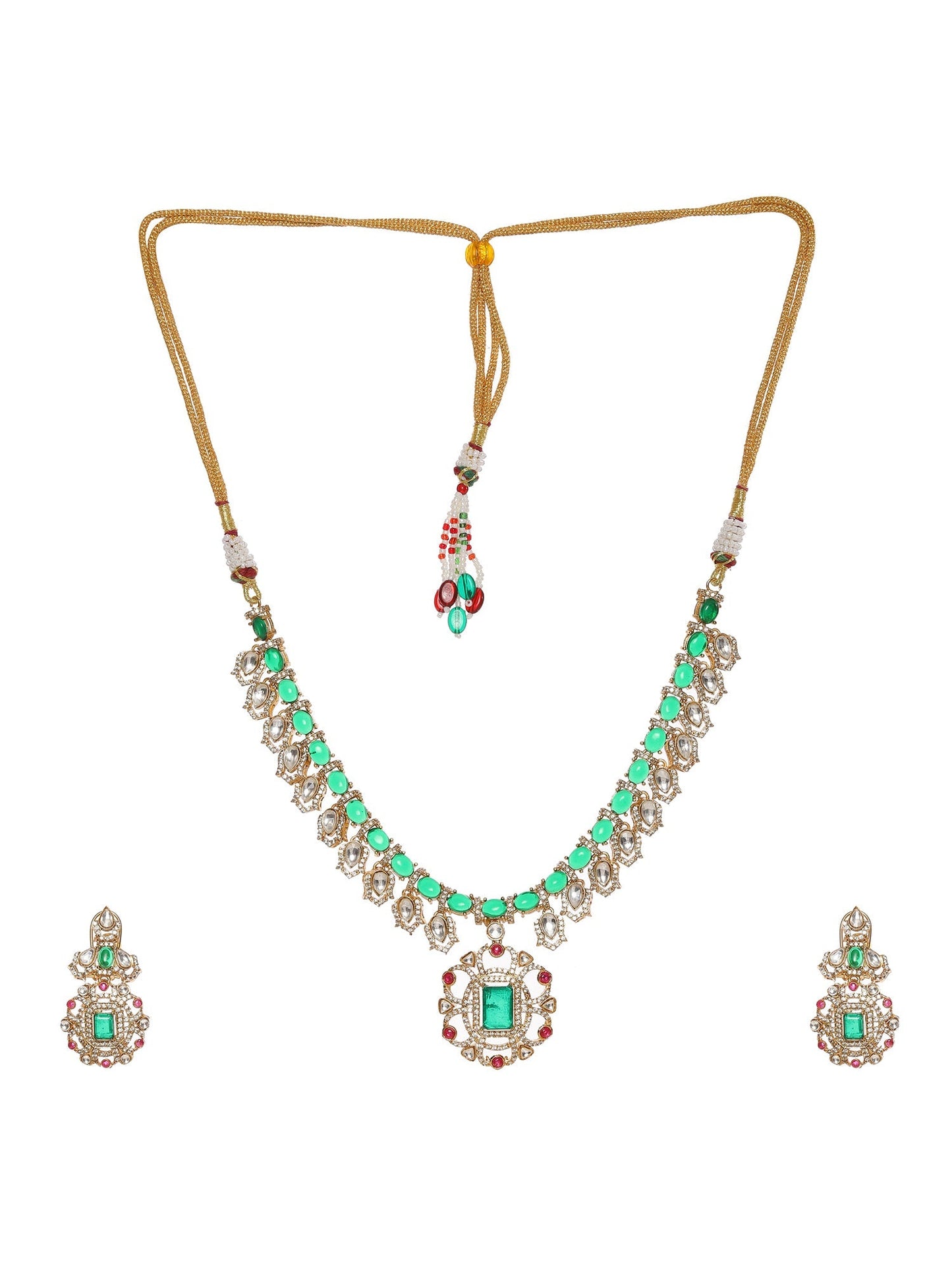 Multi Color Kundan and Stone Choker with Earrings - Ruby Raang - Swadesiicart