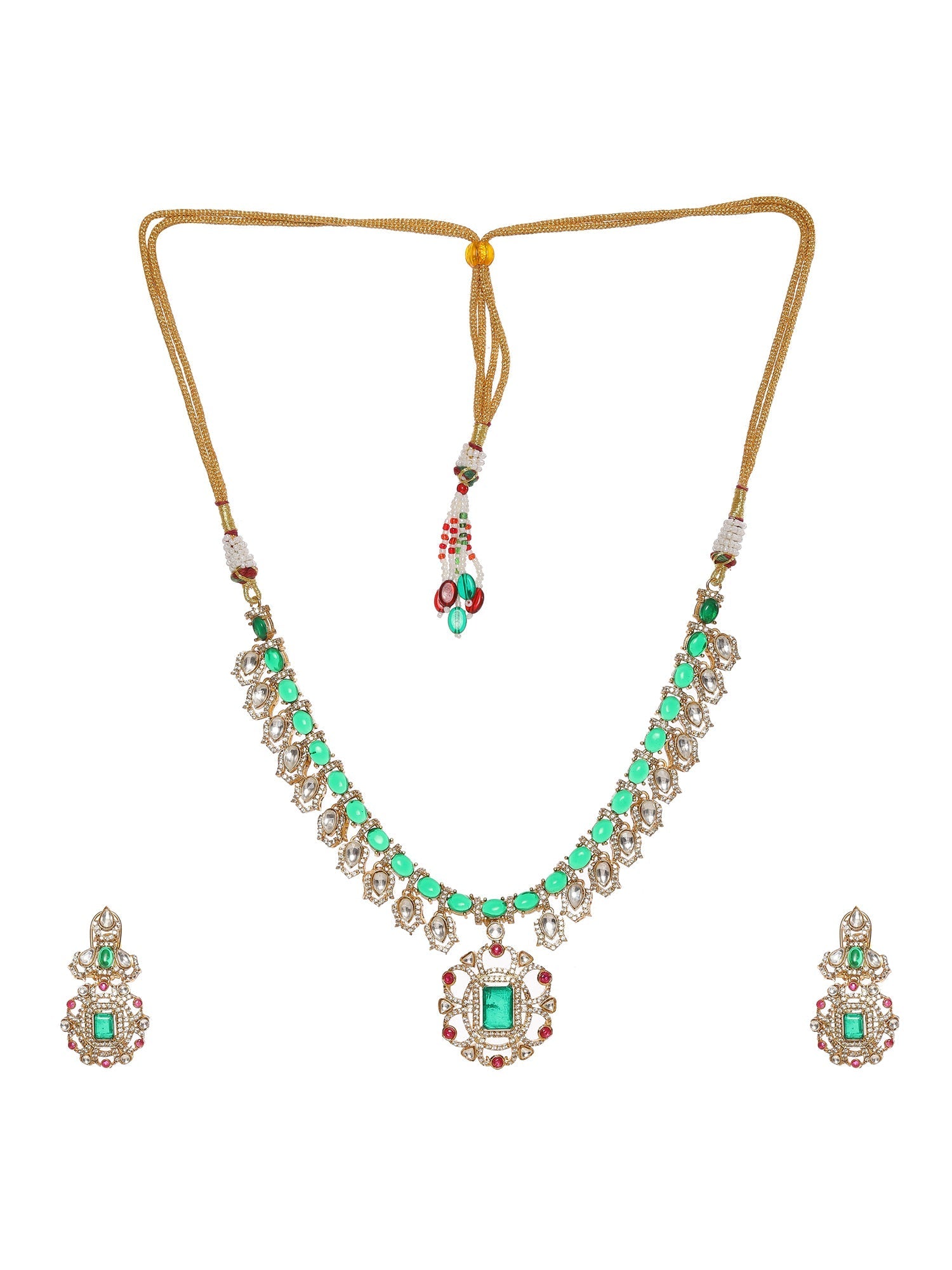 Multi Color Kundan and Stone Choker with Earrings - Ruby Raang - Swadesiicart