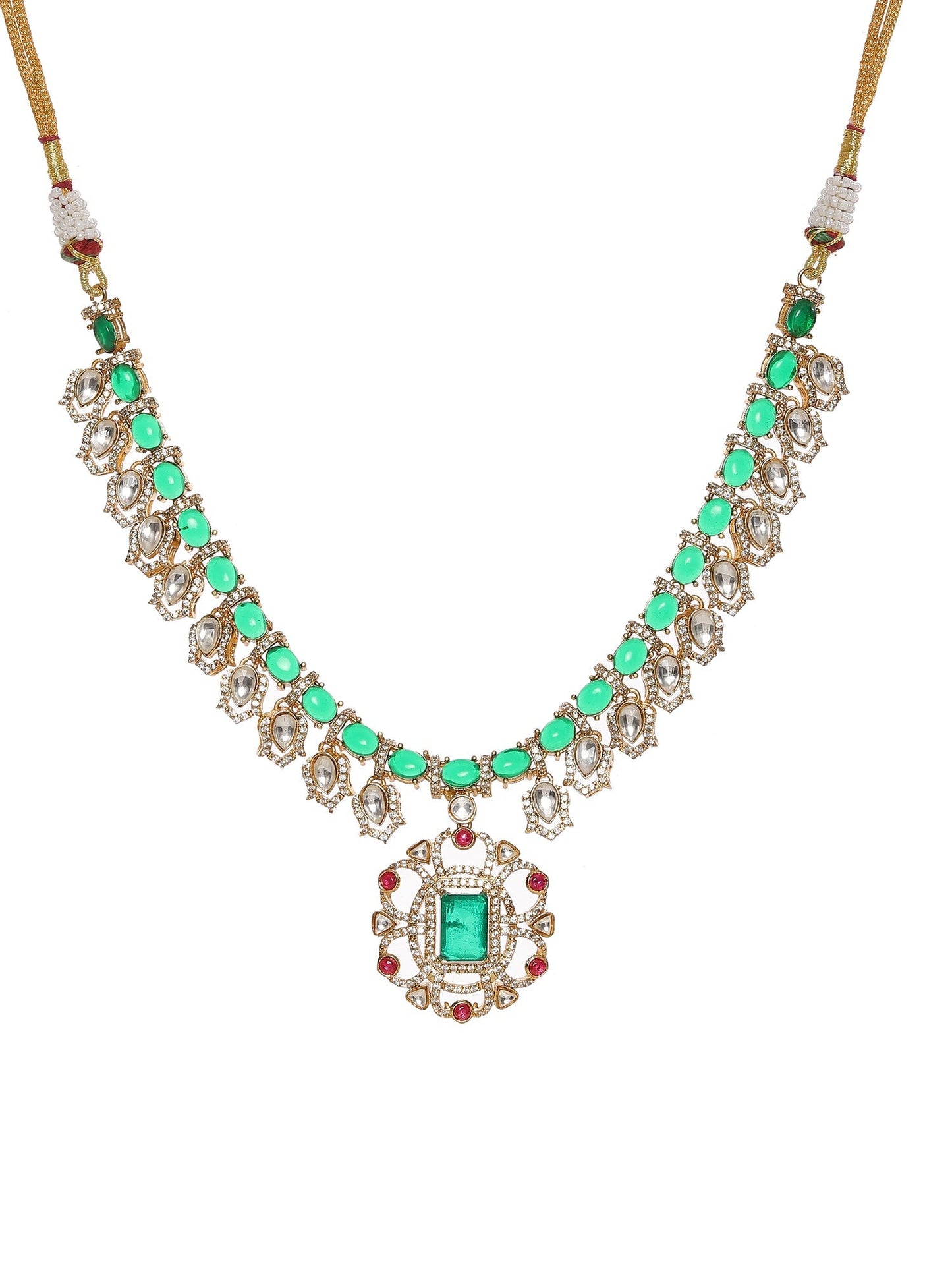 Multi Color Kundan and Stone Choker with Earrings - Ruby Raang - Swadesiicart