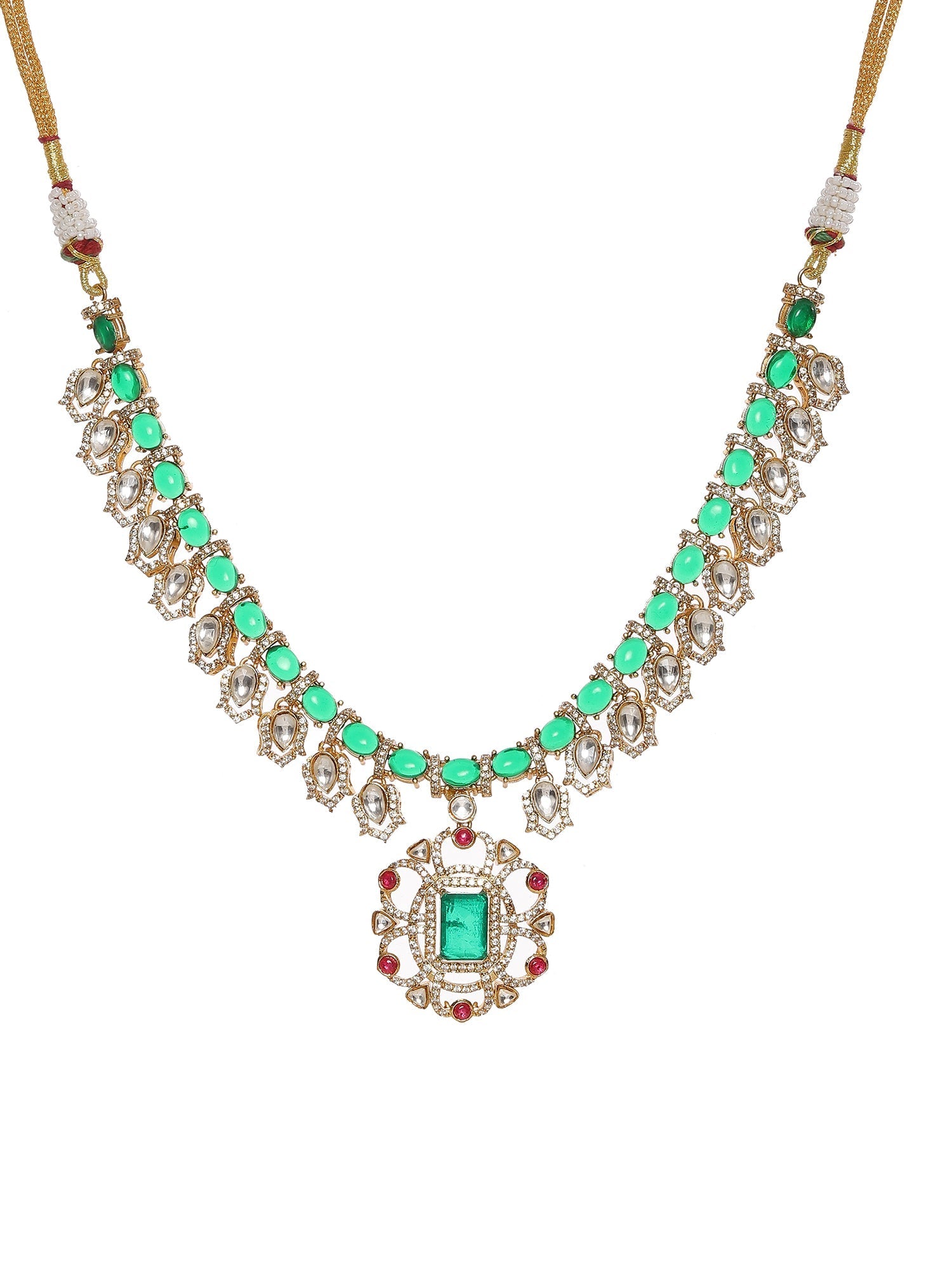 Multi Color Kundan and Stone Choker with Earrings - Ruby Raang - Swadesiicart