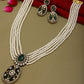 Long Pearl Layered Necklace with Pendant and Matching Earrings - Ruby Raang - Swadesiicart