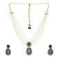 Long Pearl Layered Necklace with Pendant and Matching Earrings - Ruby Raang - Swadesiicart