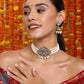 Kundan and Mossainite Choker in Pearls with matching Jhumki Earrings - Ruby Raang - Swadesiicart