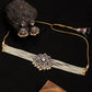 Kundan and Mossainite Choker in Pearls with matching Jhumki Earrings - Ruby Raang - Swadesiicart