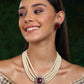 Maroon Stone and Mossainite Kundan in Pearls with Matching Studs - Ruby Raang - Swadesiicart