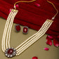 Maroon Stone and Mossainite Kundan in Pearls with Matching Studs - Ruby Raang - Swadesiicart