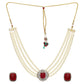 Maroon Stone and Mossainite Kundan in Pearls with Matching Studs - Ruby Raang - Swadesiicart