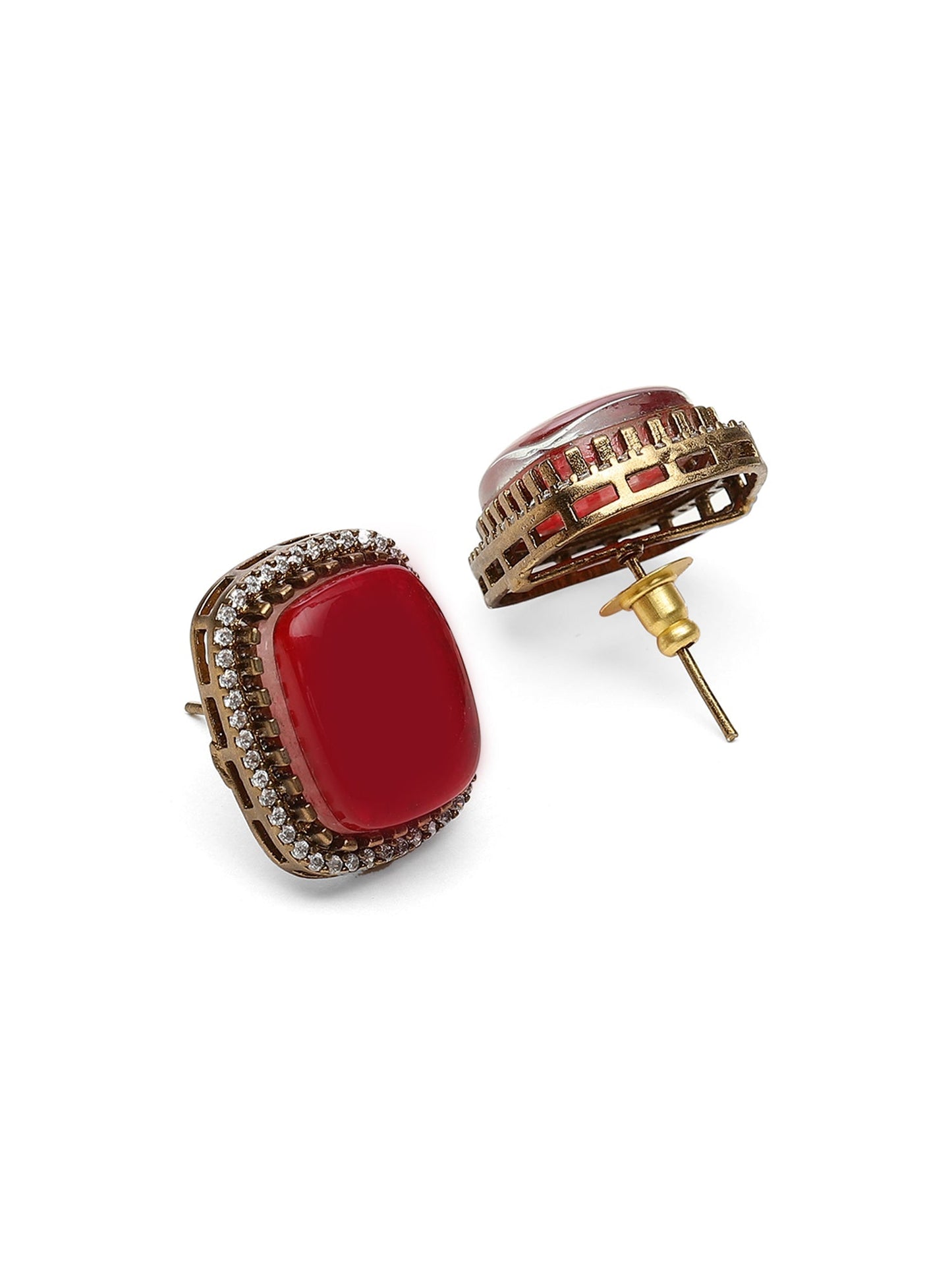 Maroon Stone and Mossainite Kundan in Pearls with Matching Studs - Ruby Raang - Swadesiicart