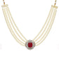 Maroon Stone and Mossainite Kundan in Pearls with Matching Studs - Ruby Raang - Swadesiicart