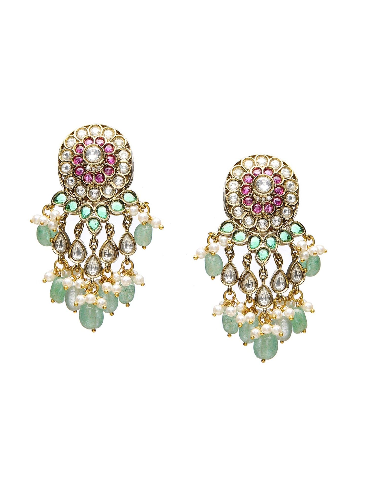 Precious Handcrafted Stone Neckpiece with Emeralds - Ruby Raang - Swadesiicart