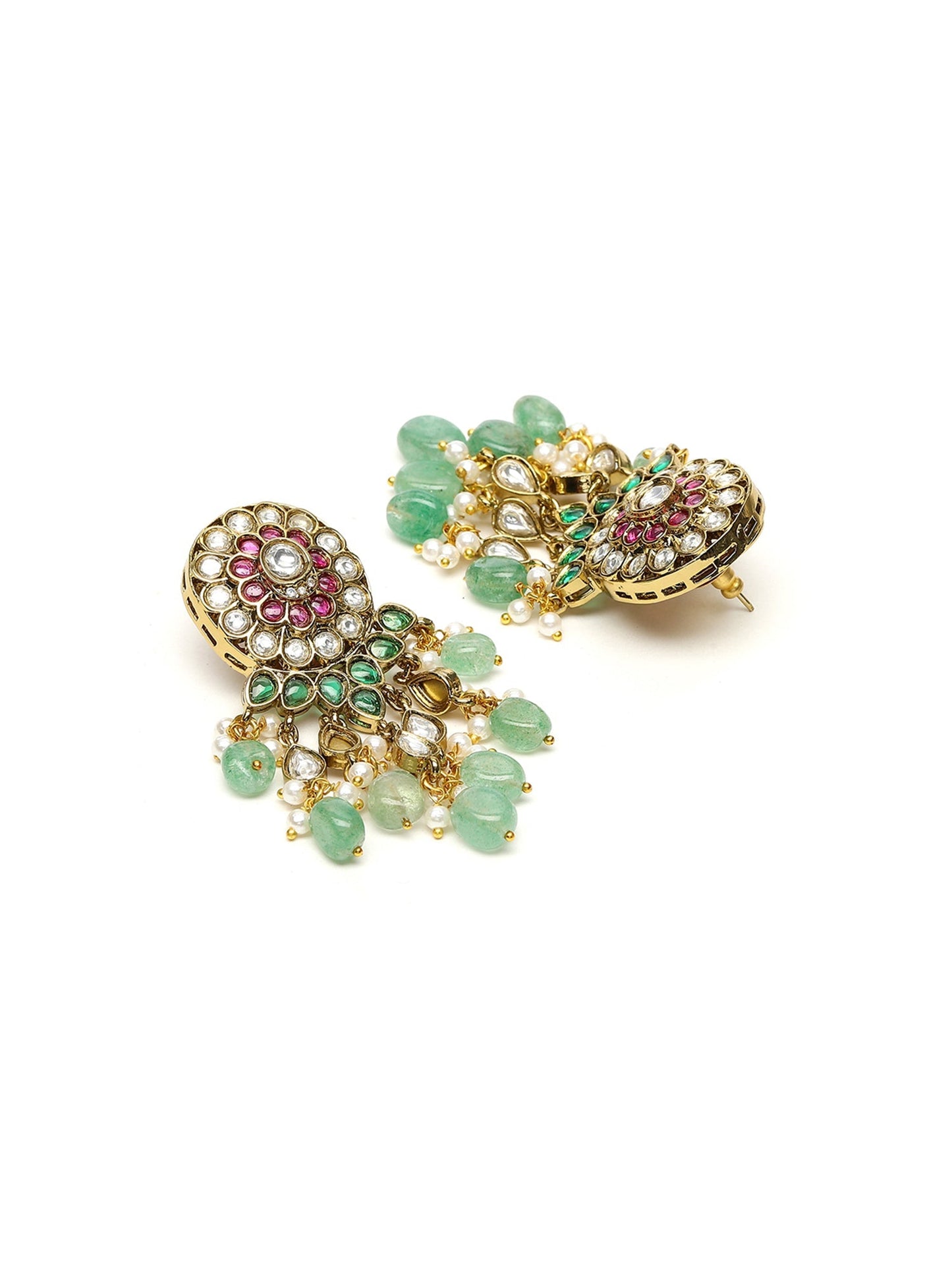 Precious Handcrafted Stone Neckpiece with Emeralds - Ruby Raang - Swadesiicart