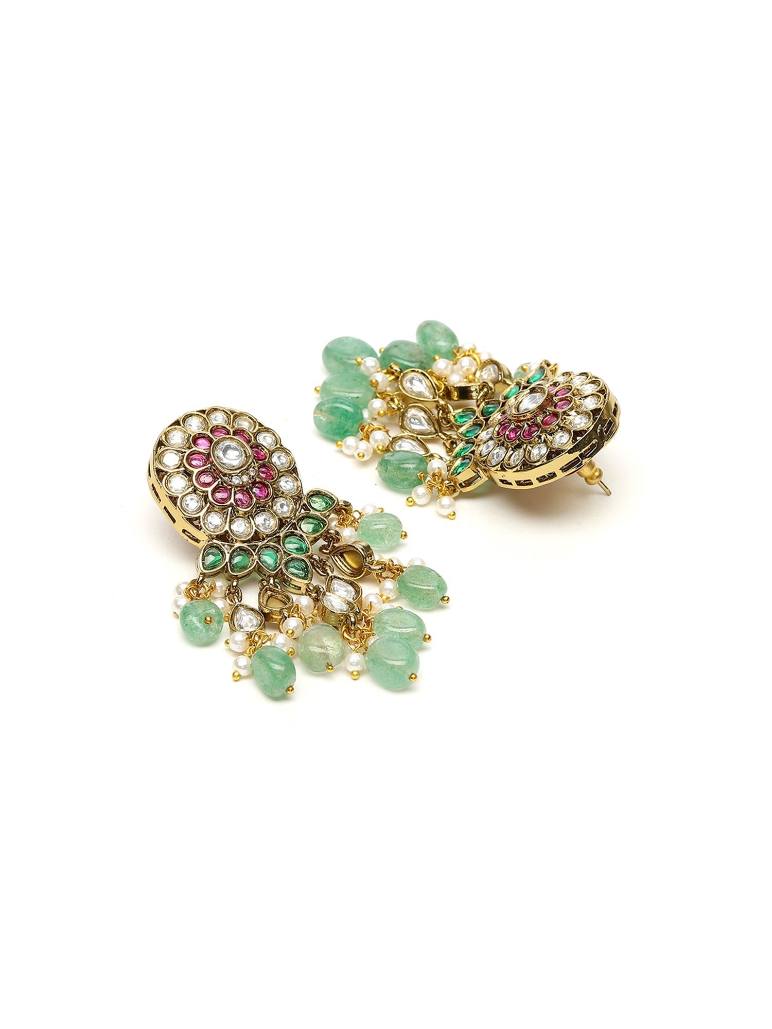 Precious Handcrafted Stone Neckpiece with Emeralds - Ruby Raang - Swadesiicart