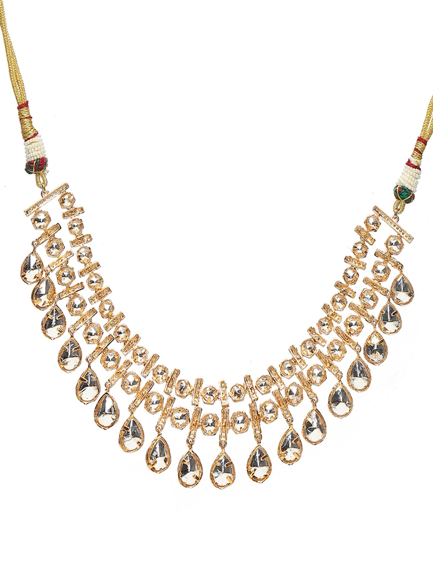 Kundan & Mossainite Necklace with Earrings - Ruby Raang - Swadesiicart