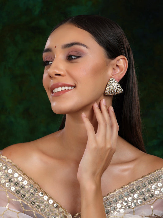 Triangle Dual Tone Kundan Earrings - Ruby Raang | Swadesiicart