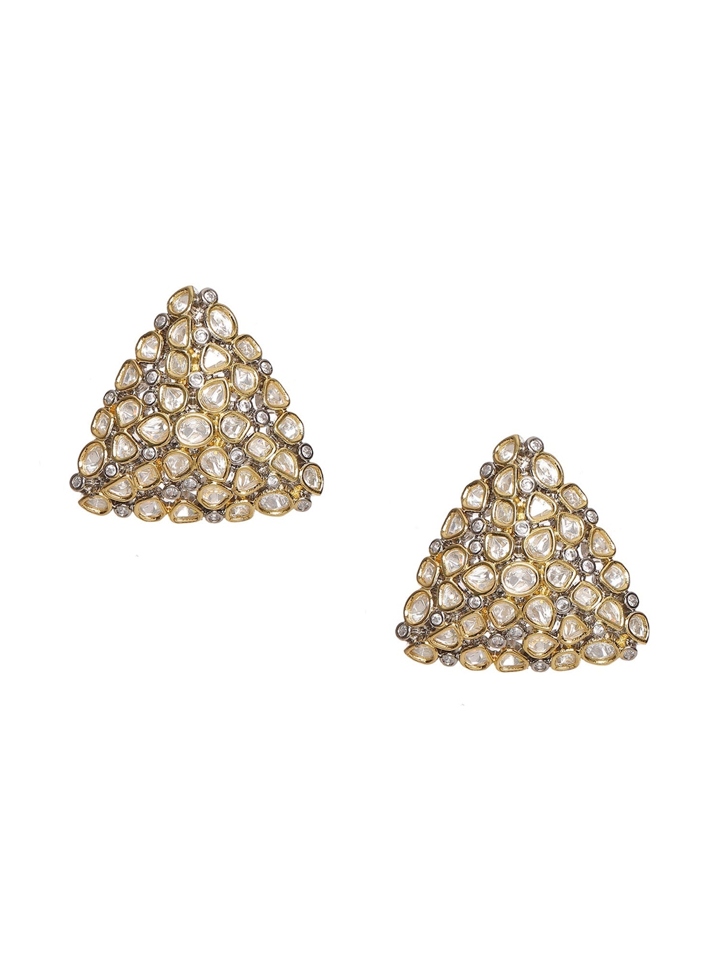 Triangle Dual Tone Kundan Earrings - Ruby Raang | Swadesiicart