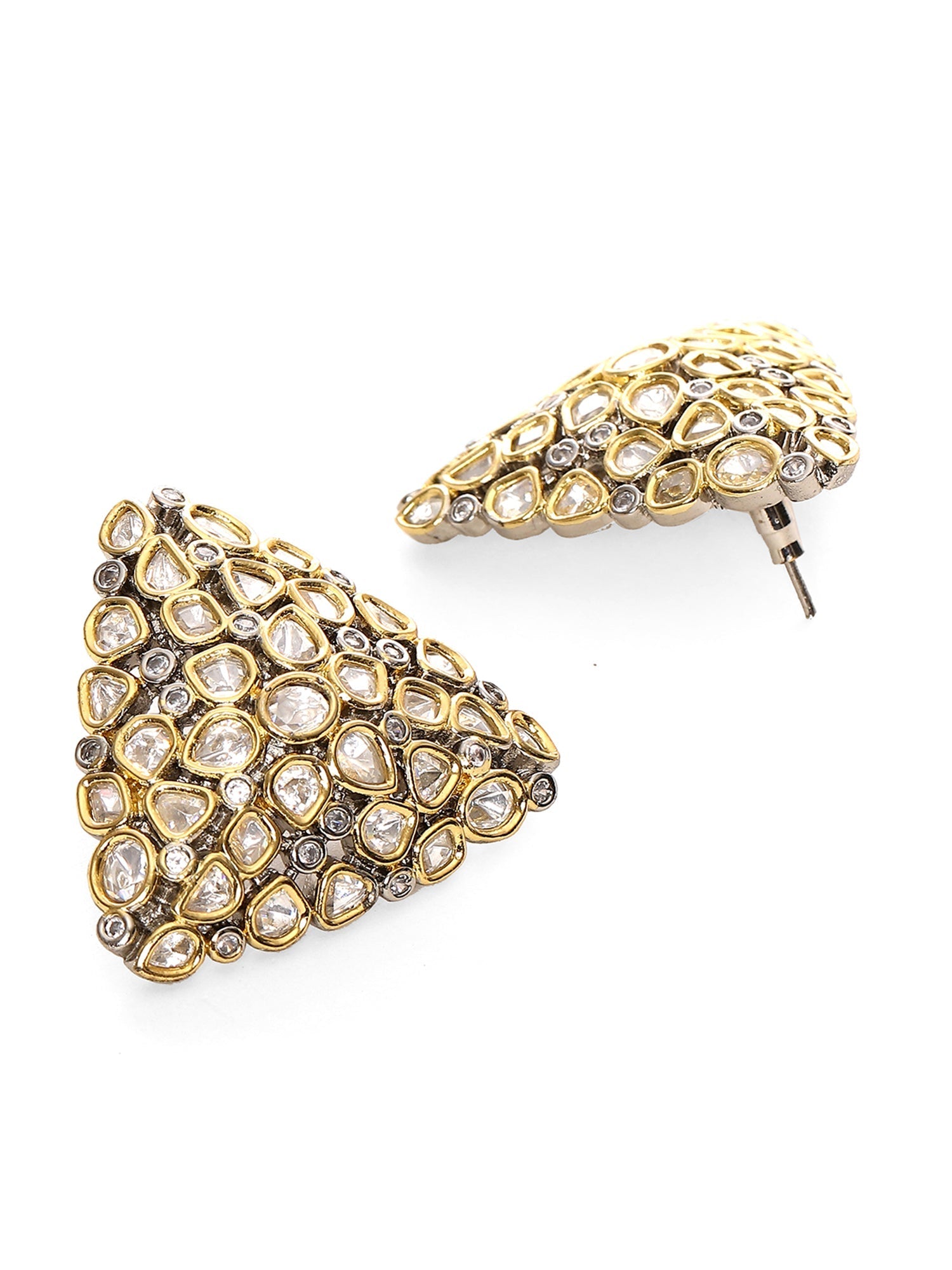 Triangle Dual Tone Kundan Earrings - Ruby Raang | Swadesiicart