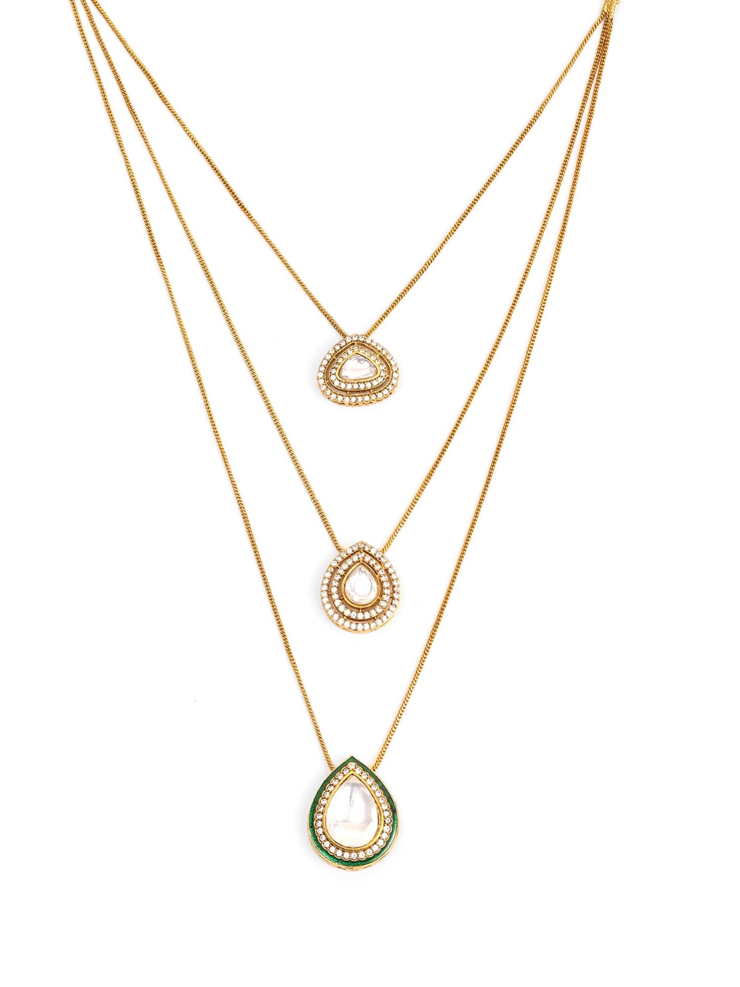 Layered Kundan Neckpiece with Matching Studs - Ruby Raang - Swadesiicart