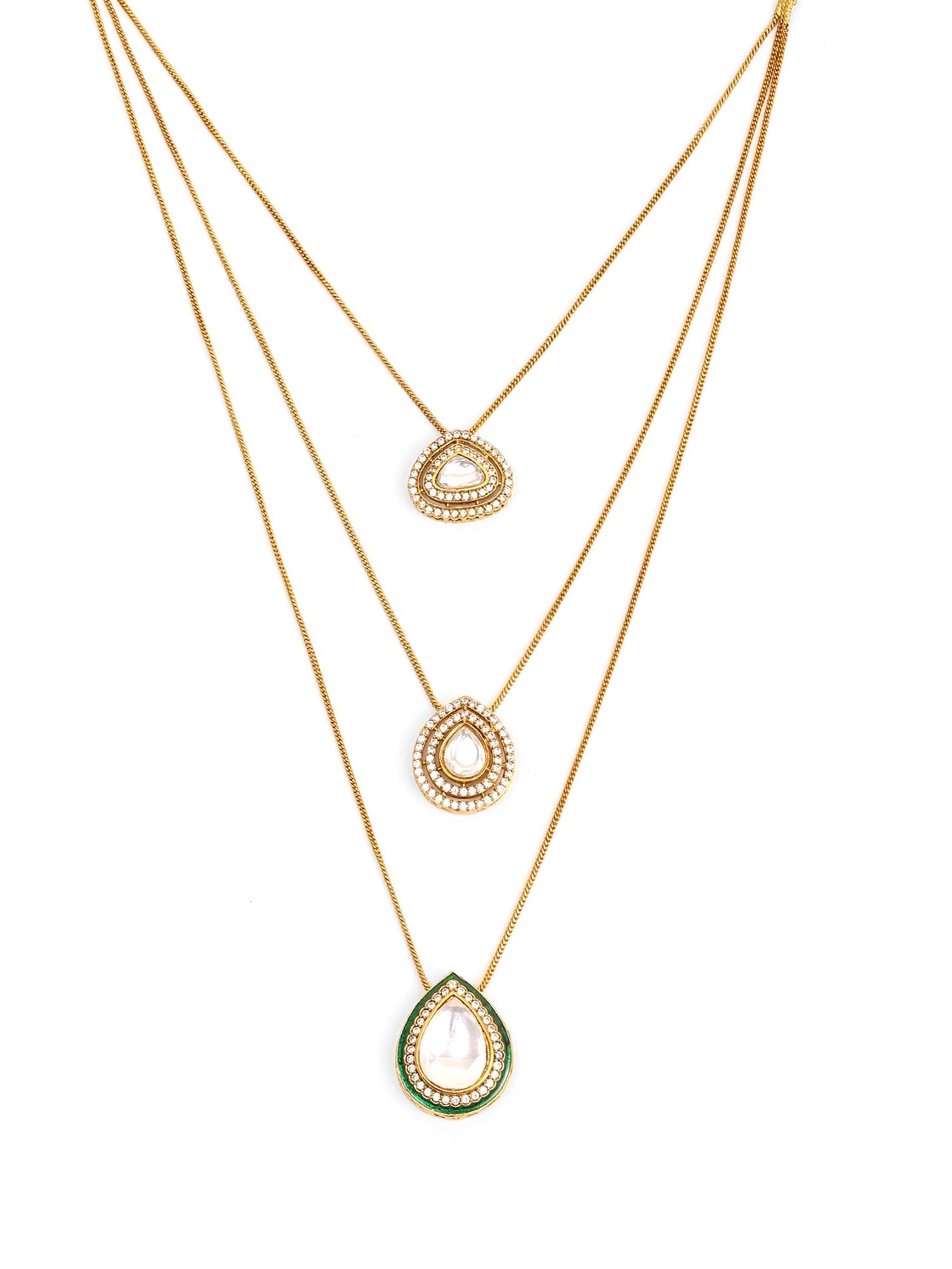 Layered Kundan Neckpiece with Matching Studs - Ruby Raang - Swadesiicart