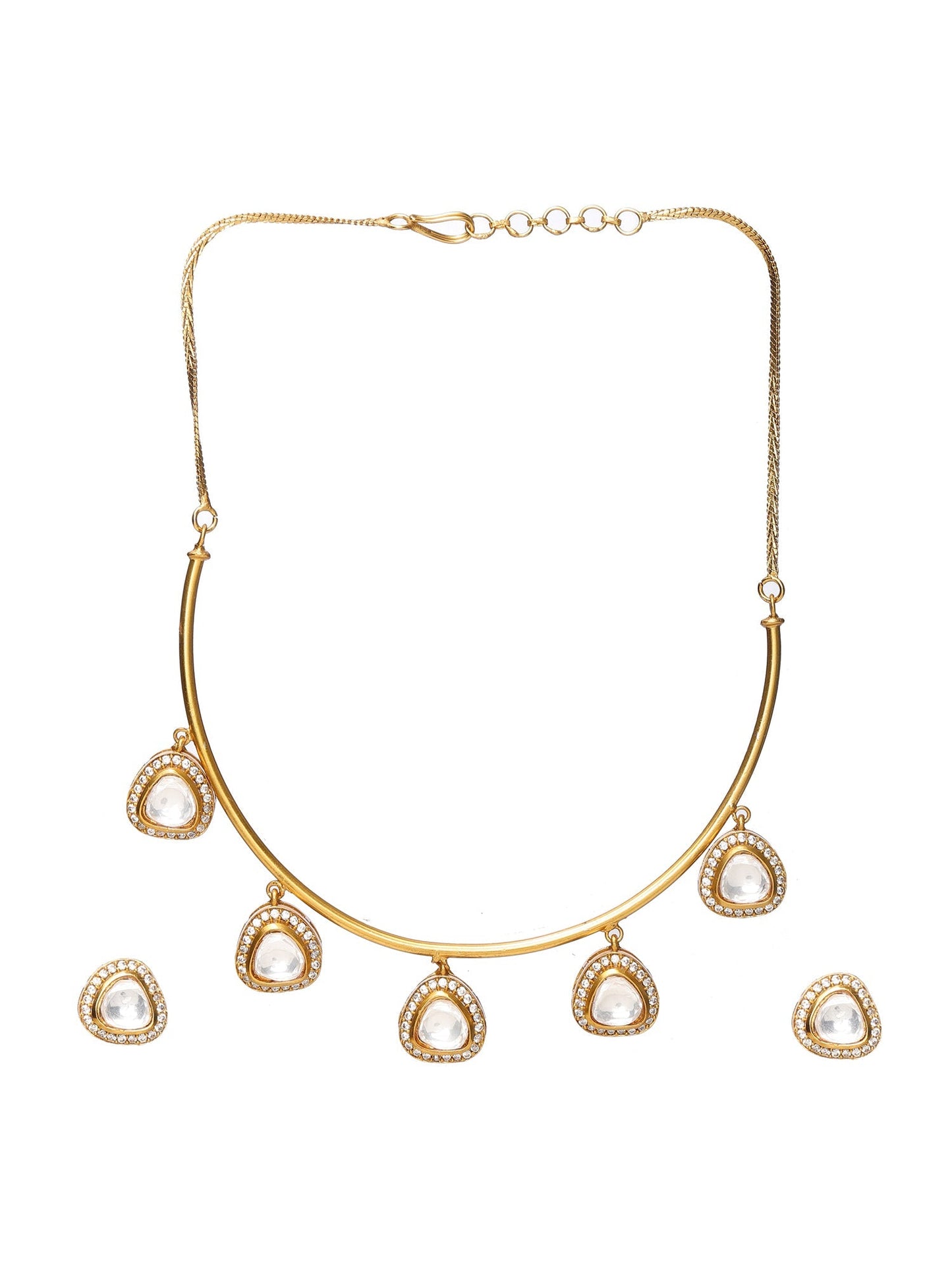 Hasli with Kundan & Mossainite & Matching Studs - Ruby Raang - Swadesiicart