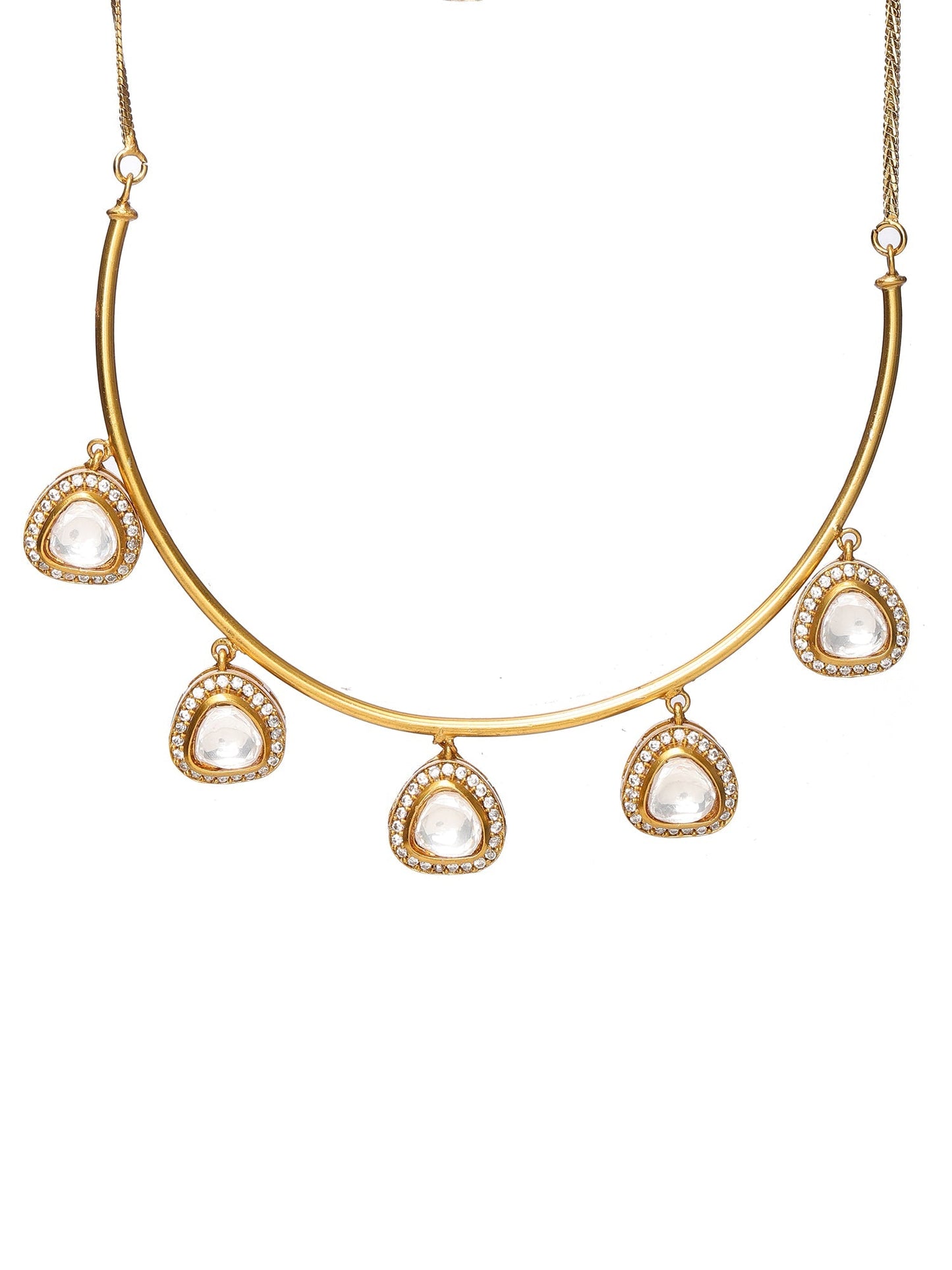 Hasli with Kundan & Mossainite & Matching Studs - Ruby Raang - Swadesiicart