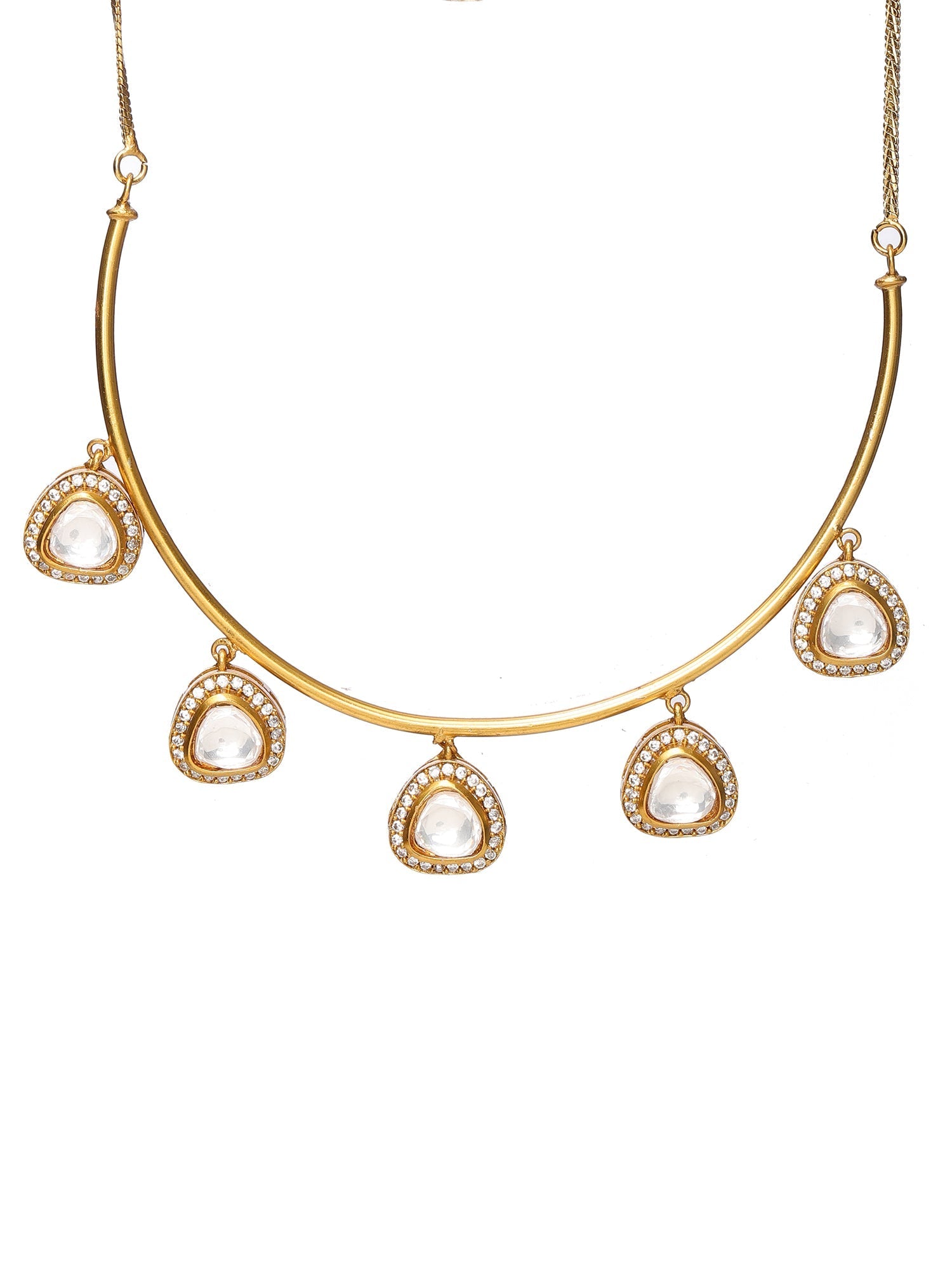 Hasli with Kundan & Mossainite & Matching Studs - Ruby Raang - Swadesiicart