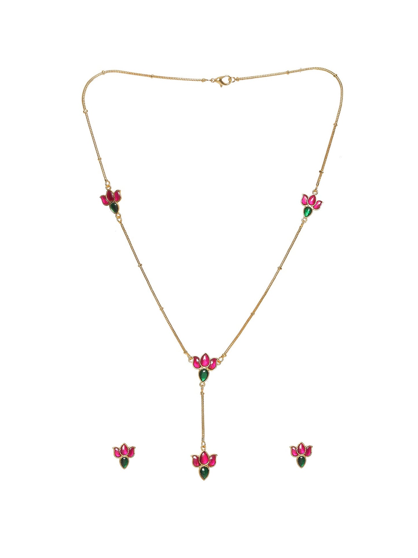 Handcrafted Patchi Kundan Necklace with Studs - Ruby Raang - Swadesiicart