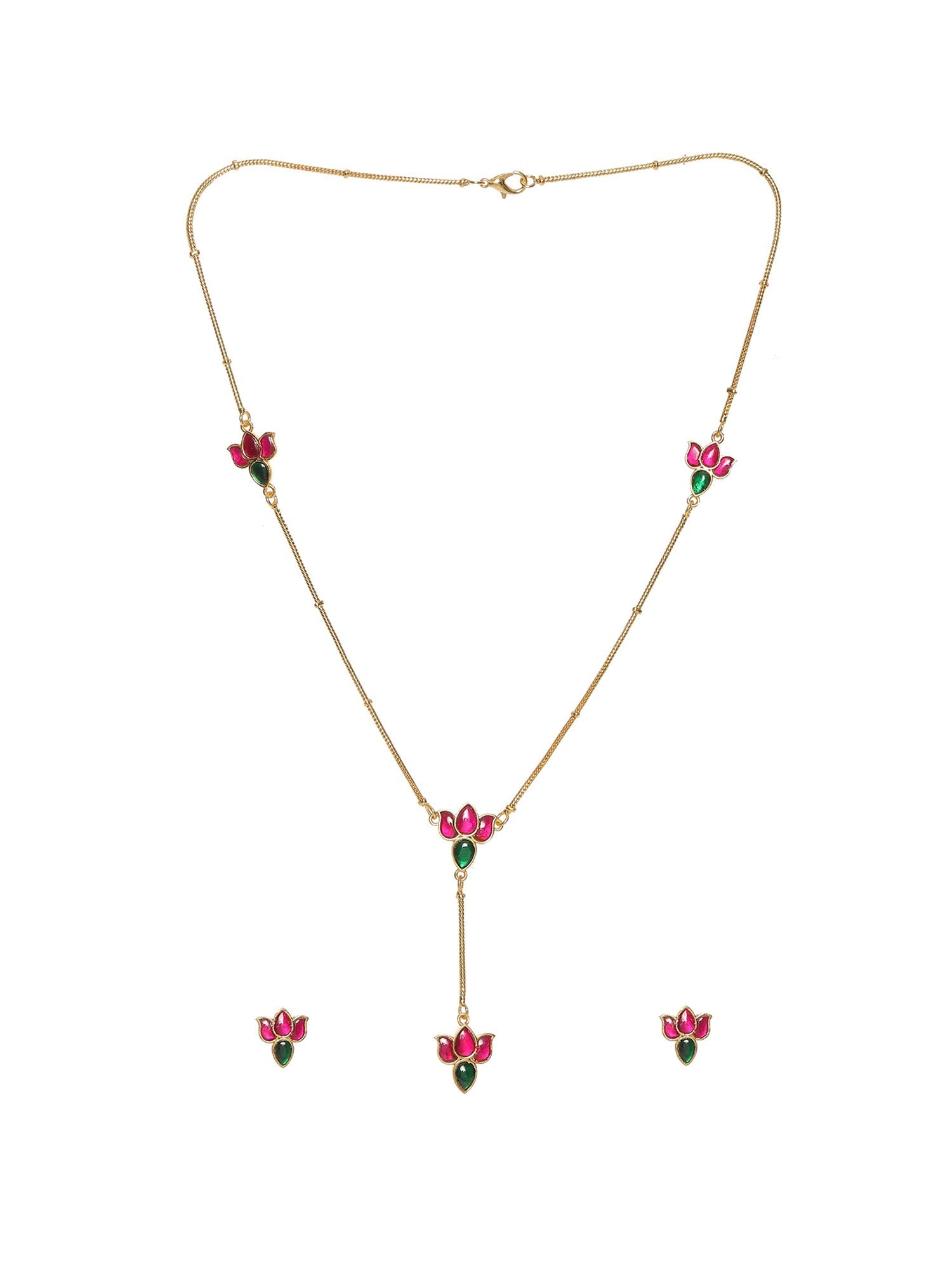 Handcrafted Patchi Kundan Necklace with Studs - Ruby Raang - Swadesiicart