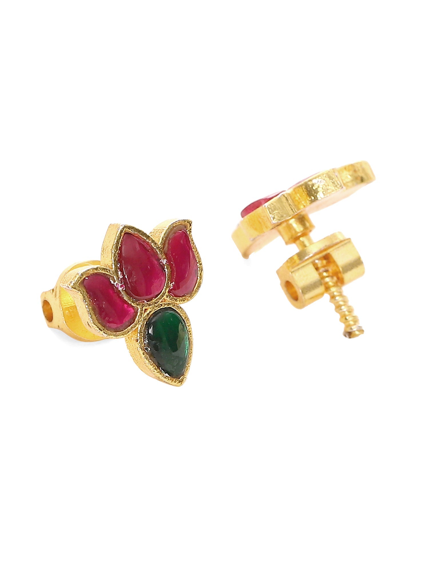 Handcrafted Patchi Kundan Necklace with Studs - Ruby Raang - Swadesiicart