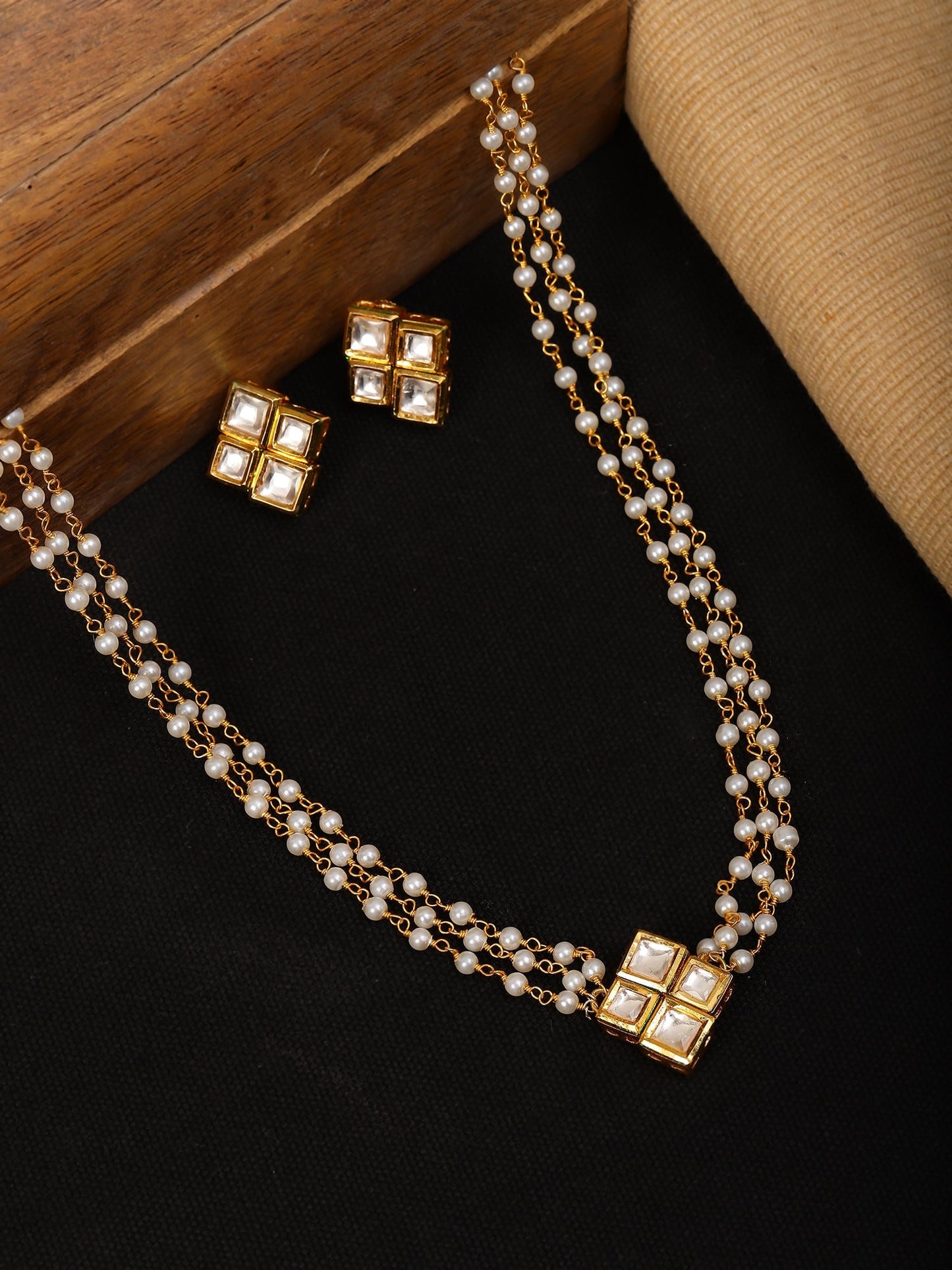 Kundan in Pearl String with Matching Studs - Ruby Raang - Swadesiicart