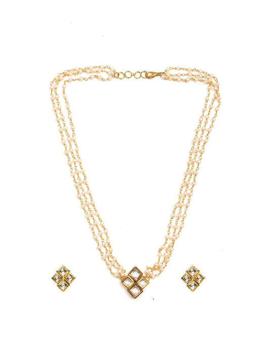 Kundan in Pearl String with Matching Studs - Ruby Raang - Swadesiicart