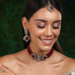 Maroon Stone and Mossainite Kundan in Maroon Onyx with Matching Earrings and Maang Tikka - Ruby Raang - Swadesiicart