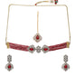 Maroon Stone and Mossainite Kundan in Maroon Onyx with Matching Earrings and Maang Tikka - Ruby Raang - Swadesiicart