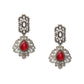 Maroon Stone and Mossainite Kundan in Maroon Onyx with Matching Earrings and Maang Tikka - Ruby Raang - Swadesiicart