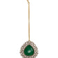 Emerald Stone and Mossainite Kundan in Green Onyx with Matching Earrings and Maang Tikka - Ruby Raang - Swadesiicart